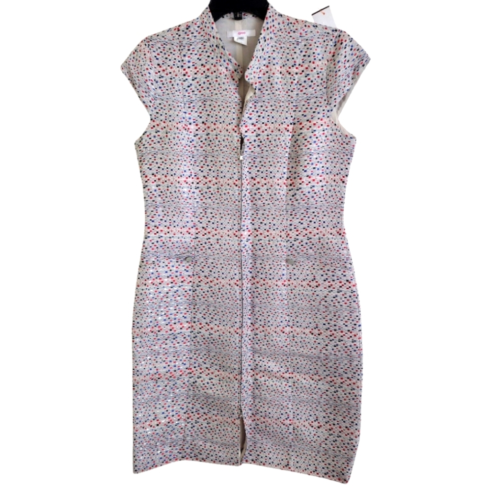 Leggiadro red white blue silver thread dress silk lining zipper front size 10
